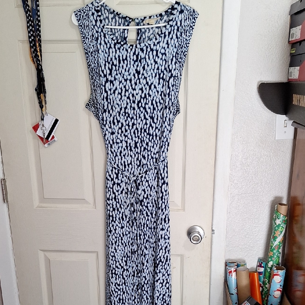 MICHAEL Michael Kors Black and White Tie Front Sheath Maxi Dress